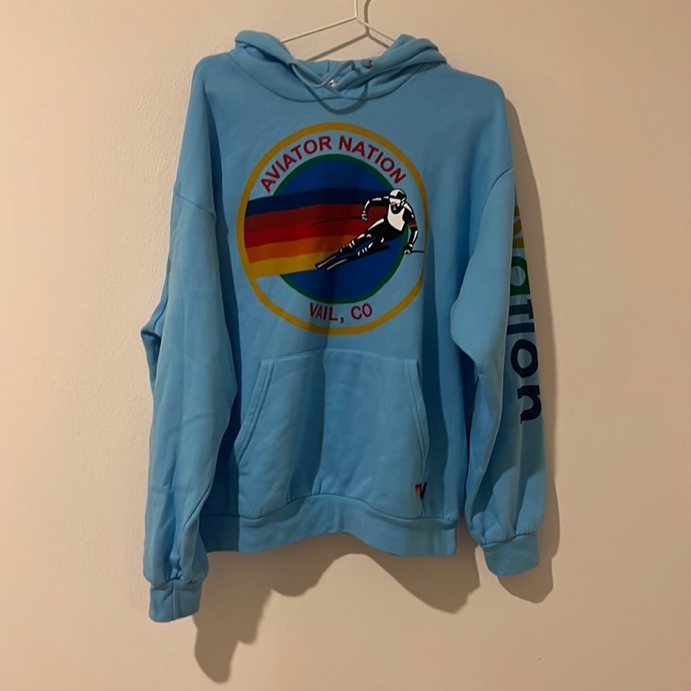 RARE AVIATOR NATION VAIL SIGNATURE HOODIE SKY BLUE